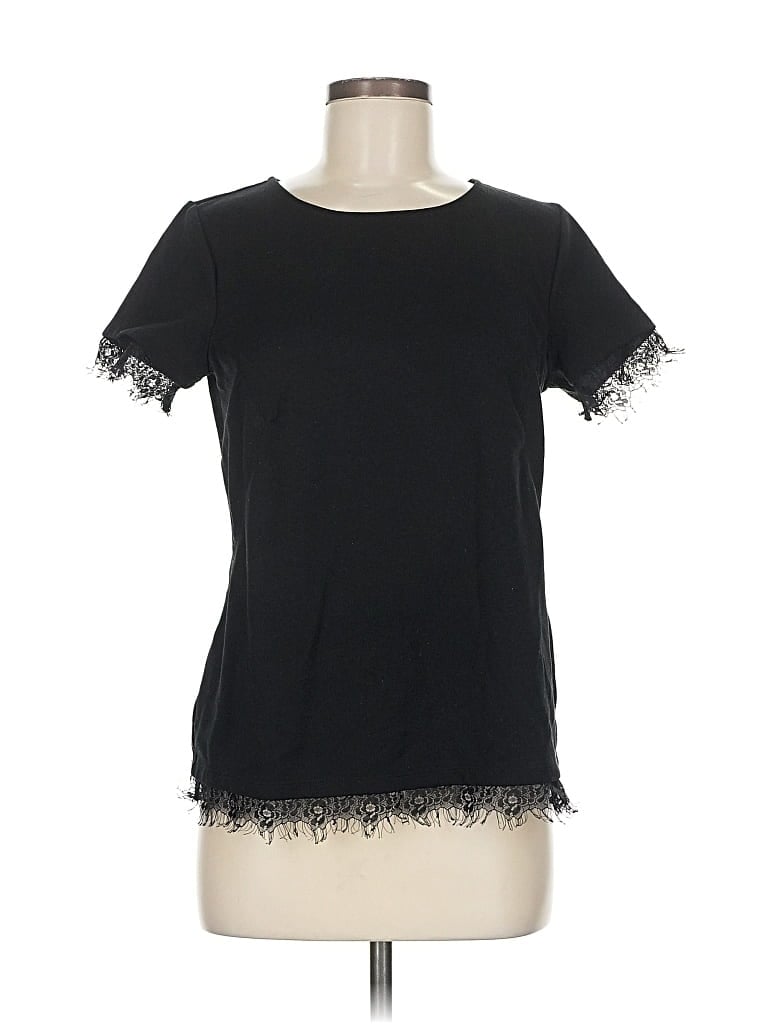 Pre-owned Ann Taylor Short Sleeve Top Black Crew Neck Tops