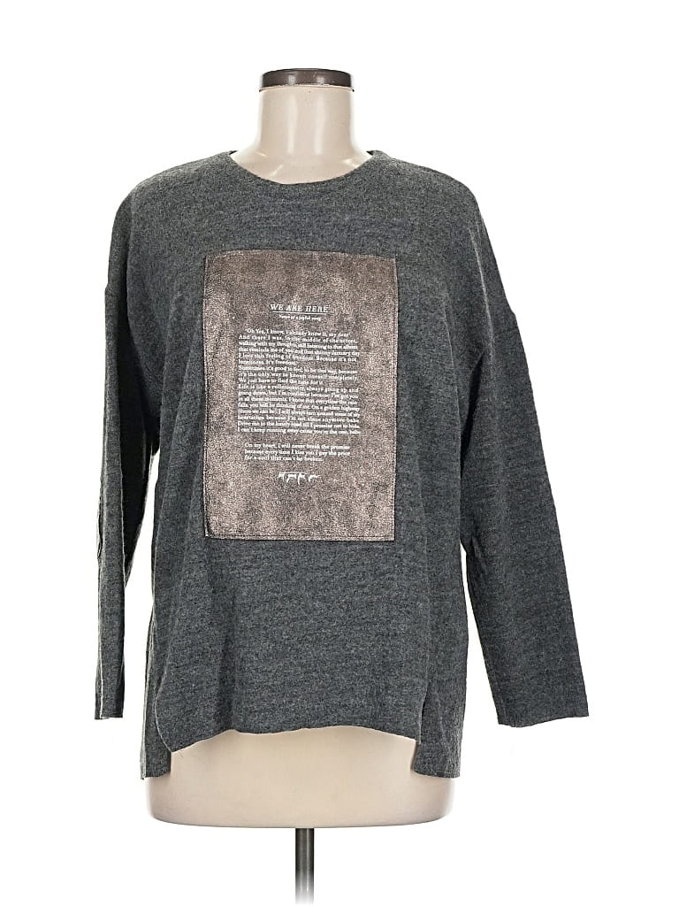 Zara W&b Collection Long Sleeve Top Gray Crew Neck Tops