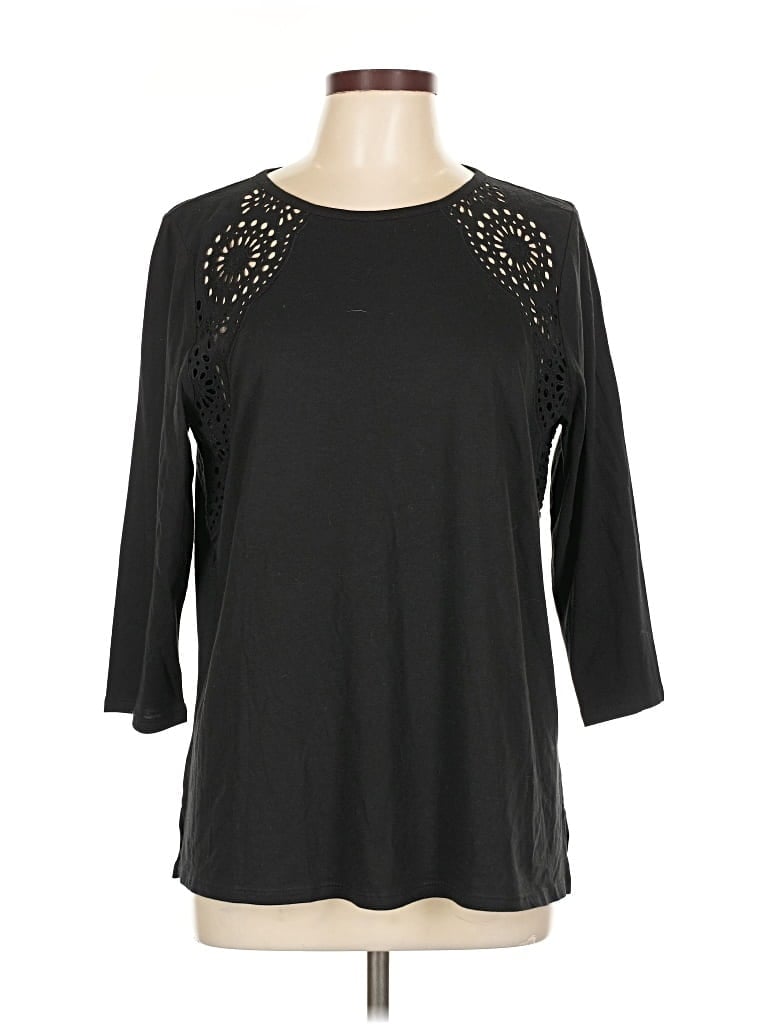 Pre-owned Jjill 3/4 Sleeve Top Black Keyhole Neckline Tops