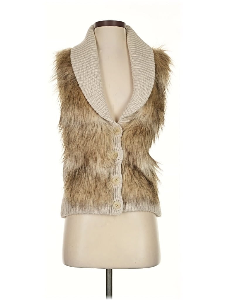 Pre-owned Ann Taylor Faux Fur Vest In White