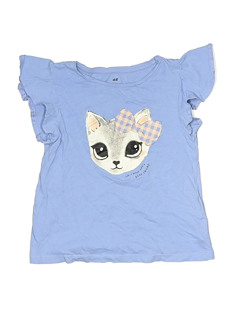 Pre-owned H&m Kids' Short Sleeve Top Blue Ruffles Neckline Tops