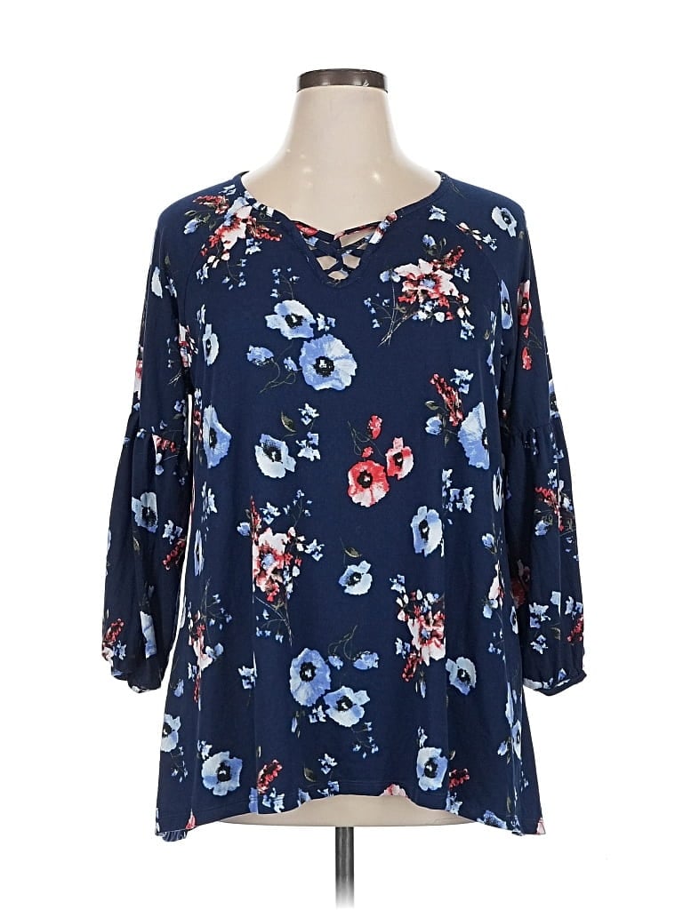 Pre-owned Falls Creek 3/4 Sleeve Blouse In Blue