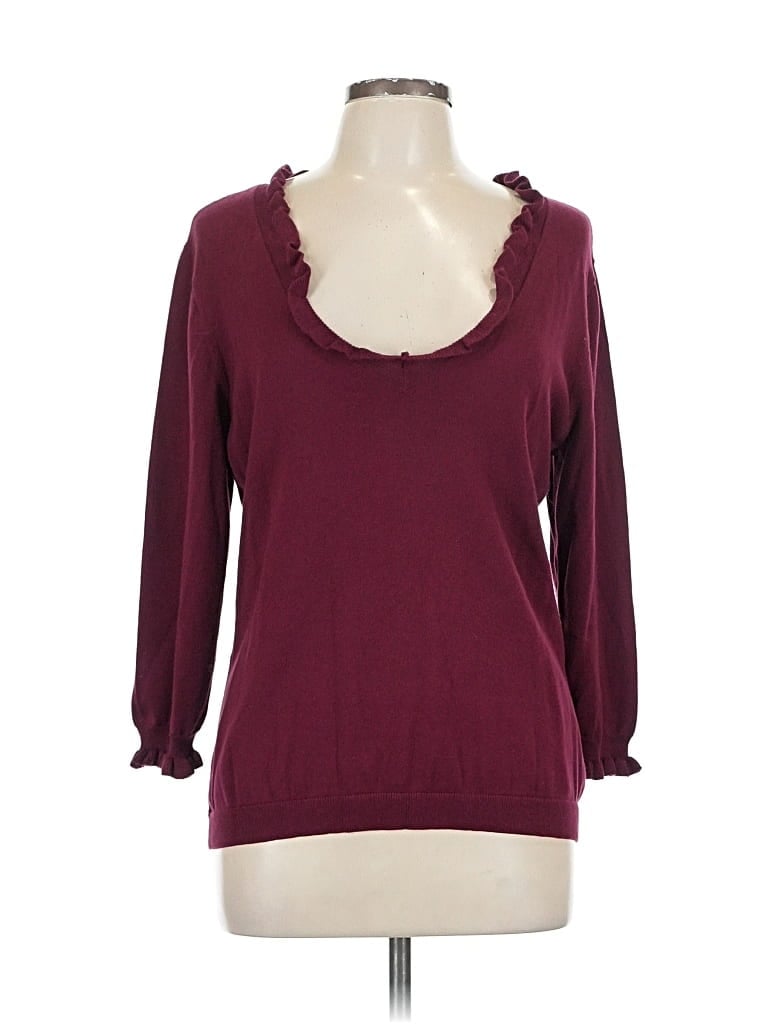 Pre-owned American Living 3/4 Sleeve Top Burgundy Sweetheart Neckline Tops