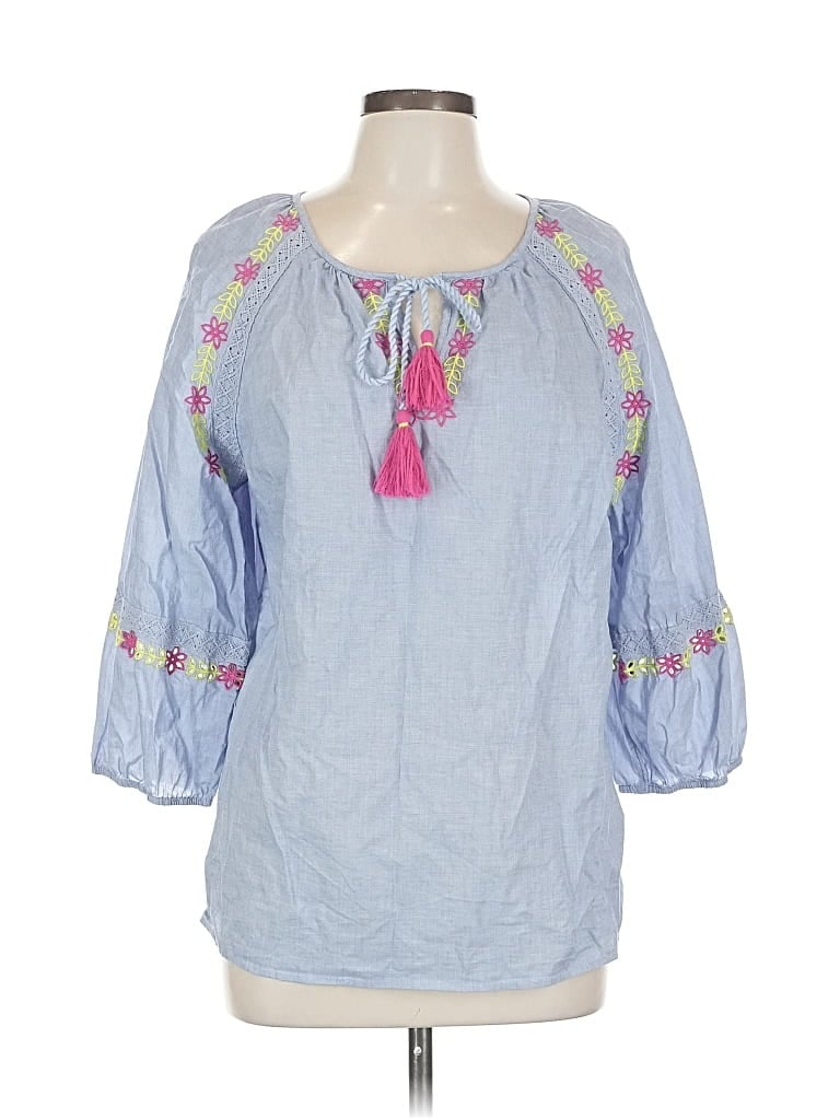 Pre-owned Talbots Outlet 3/4 Sleeve Blouse In Blue