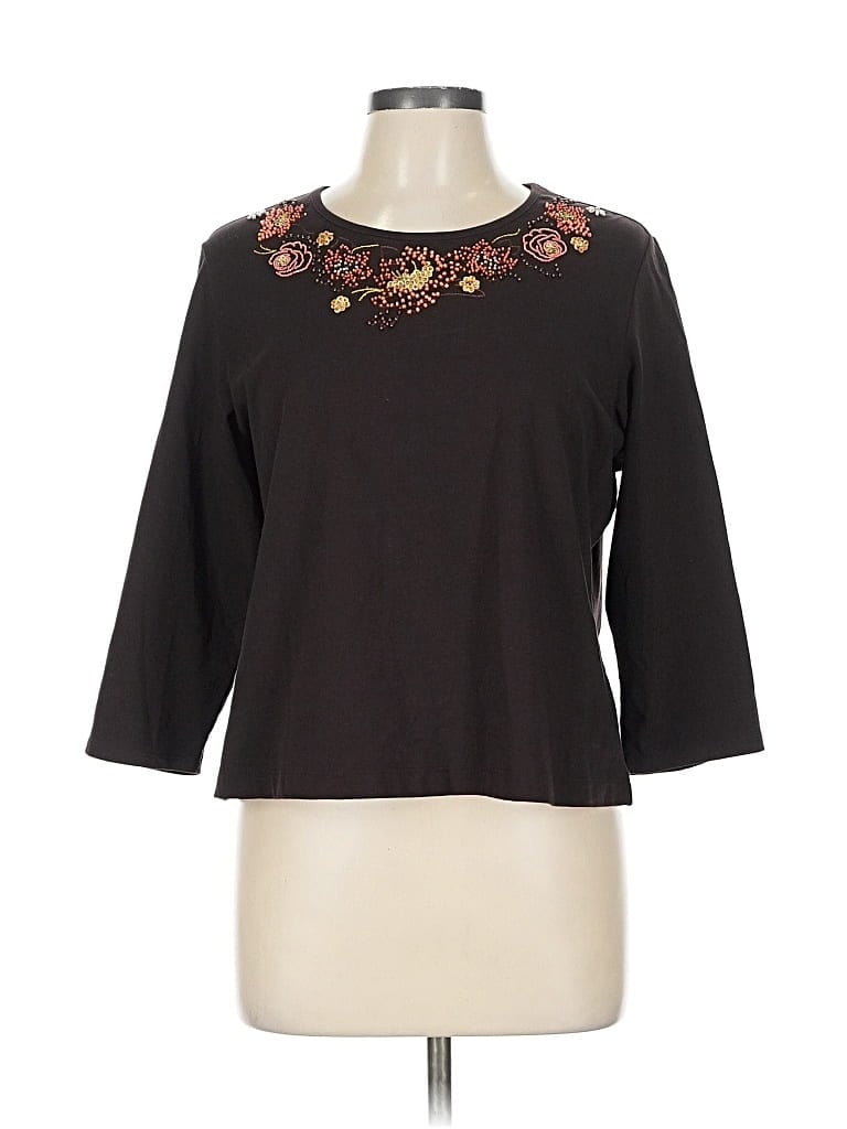 Pre-owned Laura Ashley 3/4 Sleeve Top Brown Crew Neck Tops