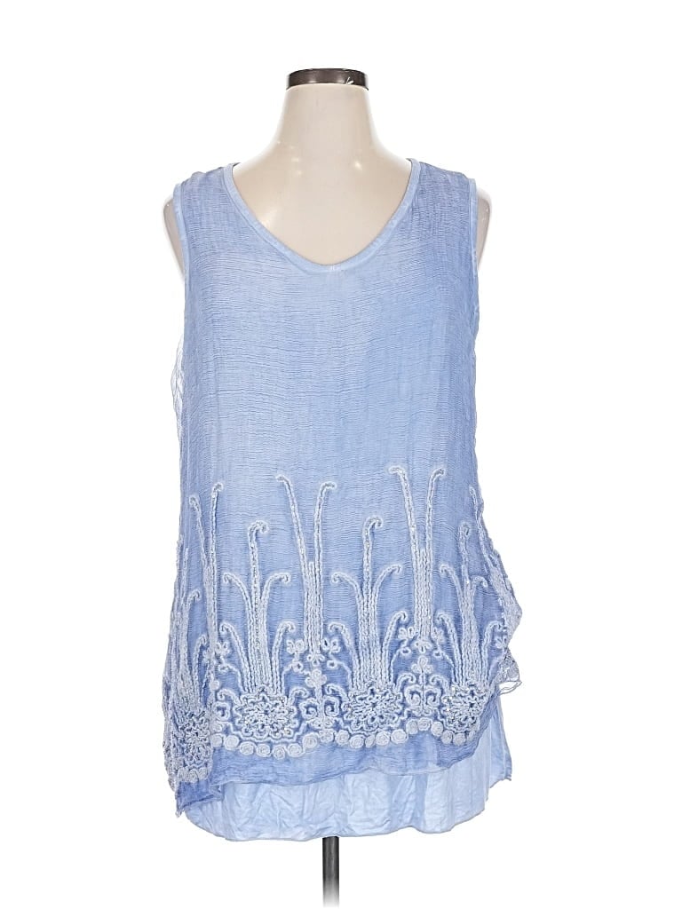Pre-owned Soft Surroundings Sleeveless Silk Top Blue Scoop Neck Tops