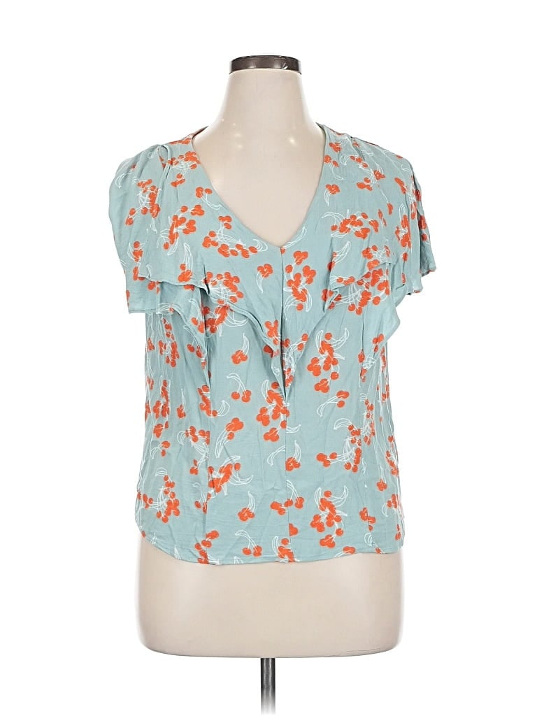 Pre-owned Maeve By Anthropologie Short Sleeve Blouse In Blue