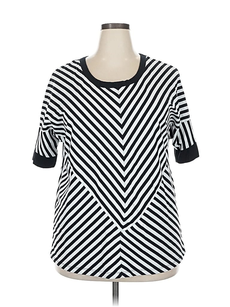 Pre-owned Woman Within 3/4 Sleeve Top Black Scoop Neck Tops