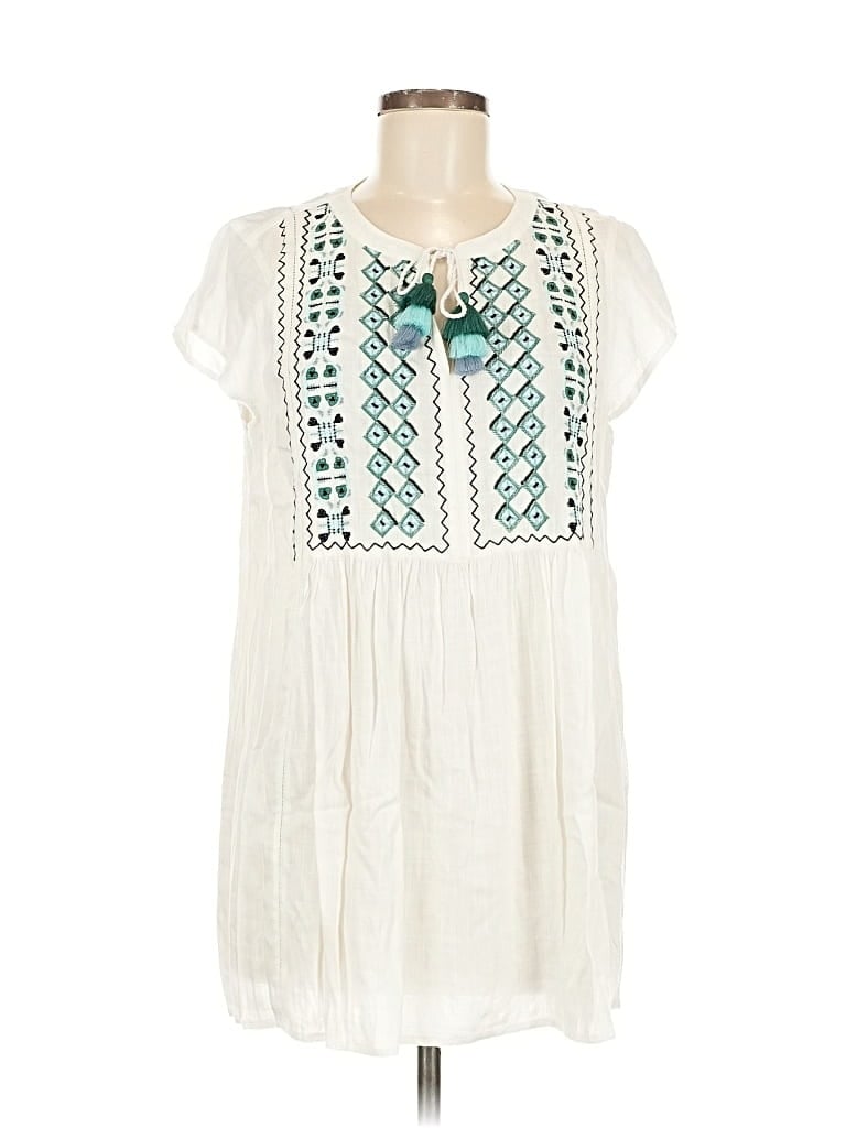 Pre-owned Jjill Short Sleeve Blouse In White