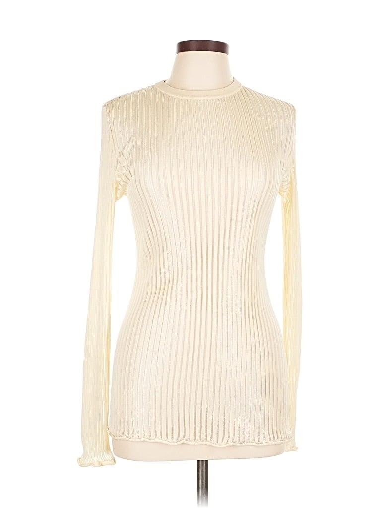 Pre-owned H&m Long Sleeve Top Ivory Turtleneck Tops In White