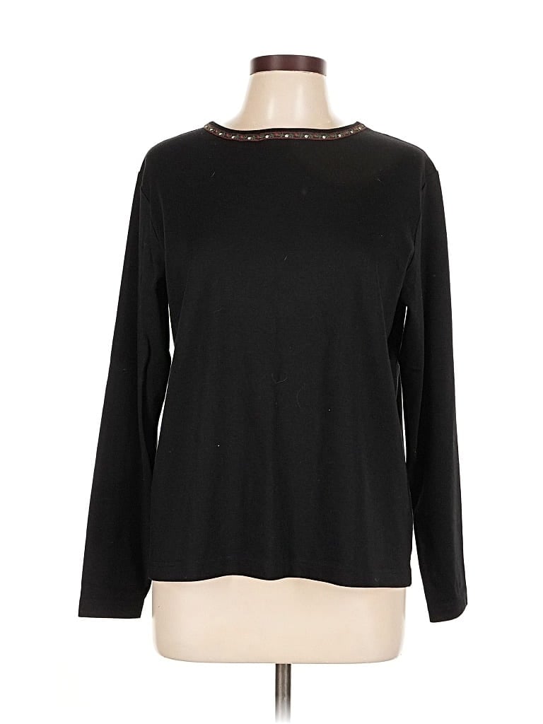 Pre-owned Susan Graver Long Sleeve T-shirt In Black