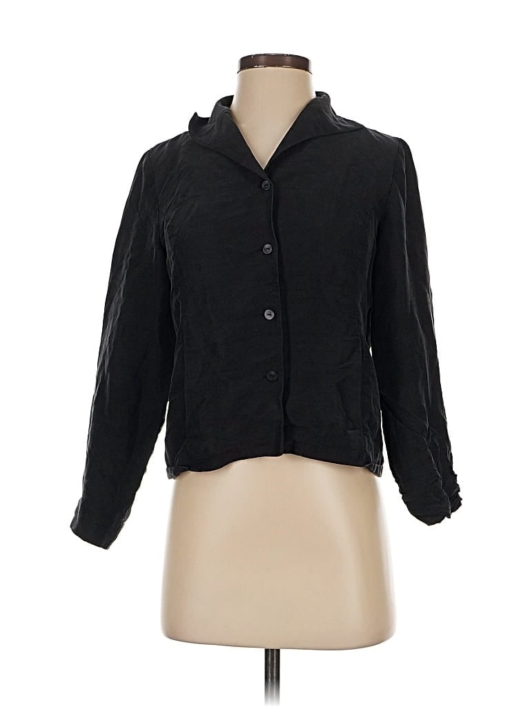 Pre-owned Eileen Fisher 3/4 Sleeve Silk Top Black Cowl Neck Tops