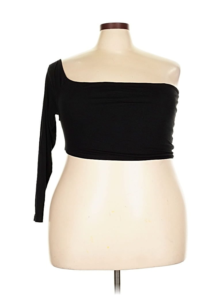 Pre-owned Eloquii 3/4 Sleeve Top Black One Shoulder Neckline Tops