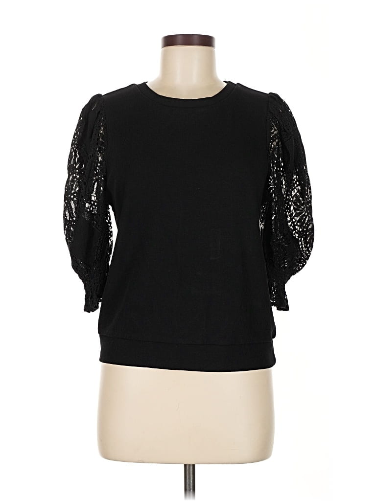 Pre-owned New York And Company 3/4 Sleeve Top Black Boatneck Tops