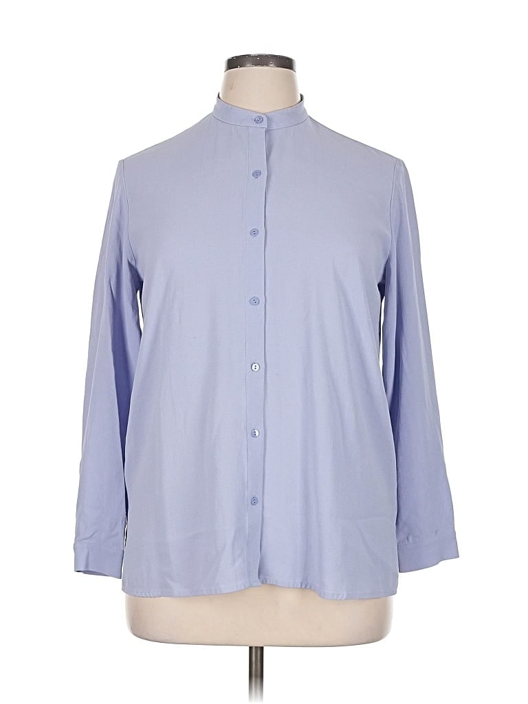 Pre-owned Eileen Fisher 3/4 Sleeve Button Down Shirt In Purple