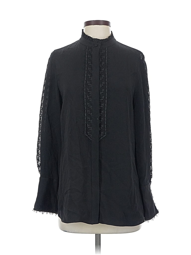 Pre-owned Kobi Halperin Long Sleeve Silk Top Black Mock Neckline Tops