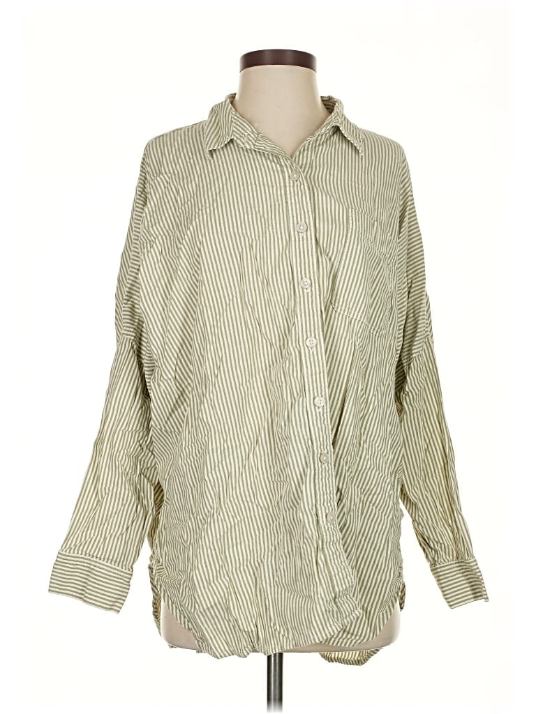 Pre-owned American Eagle Outfitters Long Sleeve Button Down Shirt In Green