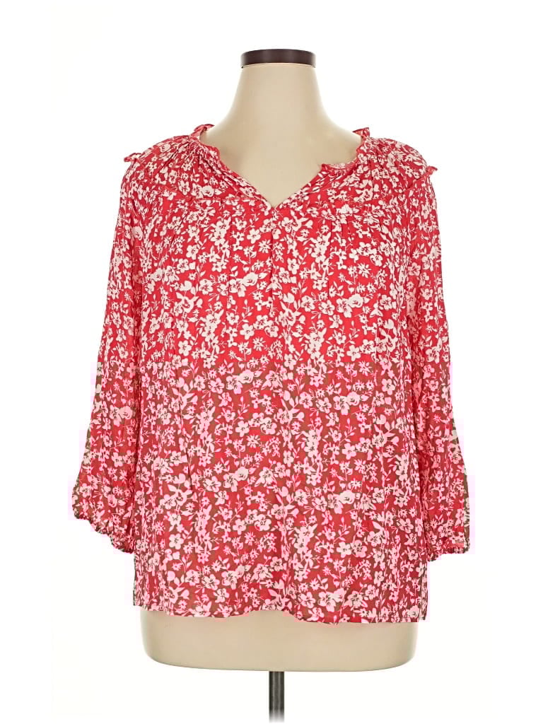 Pre-owned Unbranded 3/4 Sleeve Blouse In Red