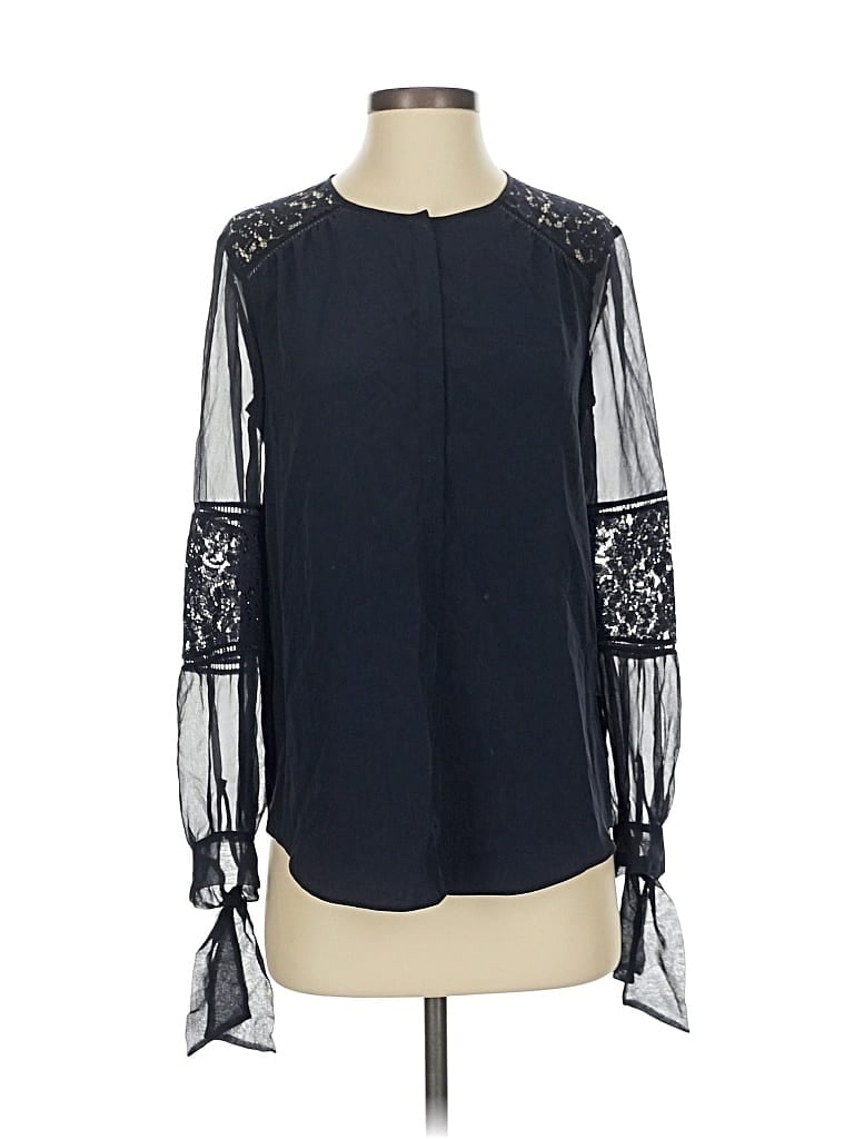 Pre-owned Rebecca Taylor Long Sleeve Silk Top Blue Mock Neckline Tops