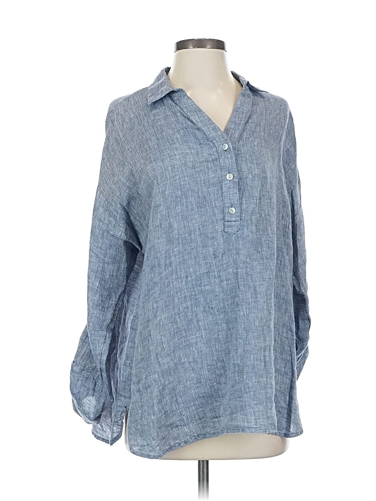 Pre-owned Jjill 3/4 Sleeve Button Down Shirt In Blue