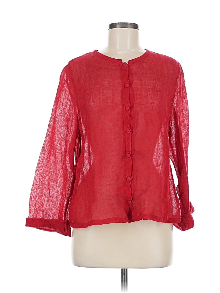 Pre-owned Eileen Fisher Long Sleeve Blouse In Red