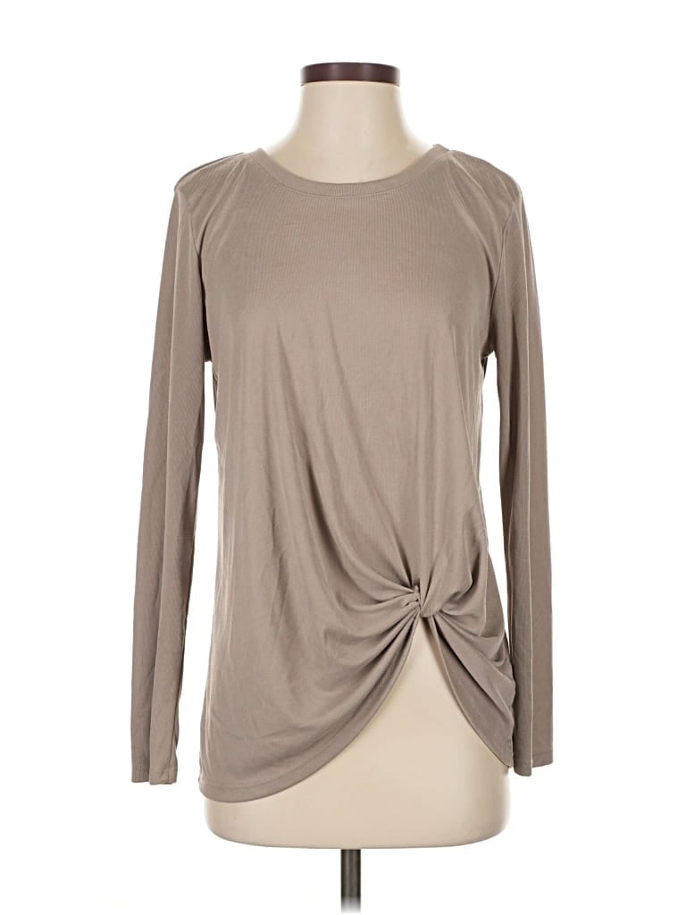 Pre-owned Design Lab Lord & Taylor Long Sleeve Top Tan Crew Neck Tops In Brown