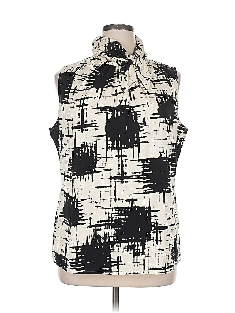 Pre-owned St John Sleeveless Silk Top Ivory Tie Neck Tops In White