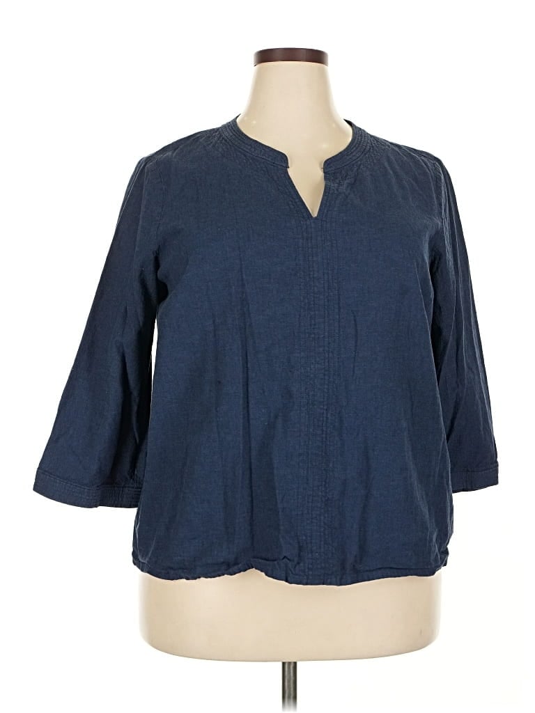 Pre-owned Liz Claiborne 3/4 Sleeve Blouse In Blue