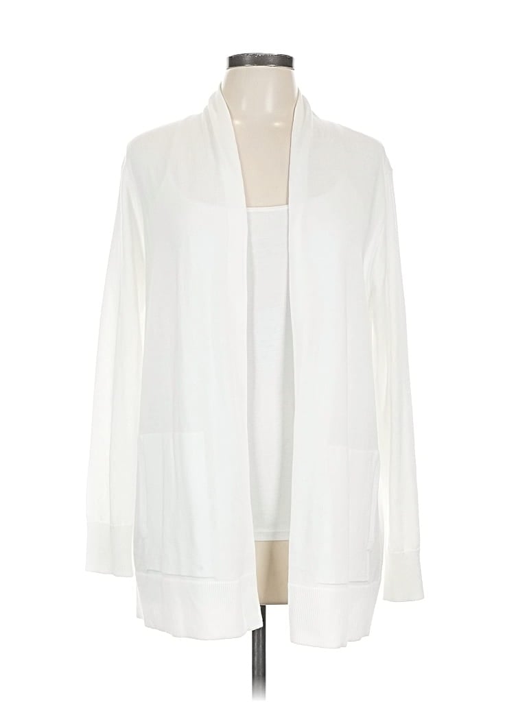 Pre-owned Lands' End Cardigan Sweater In White