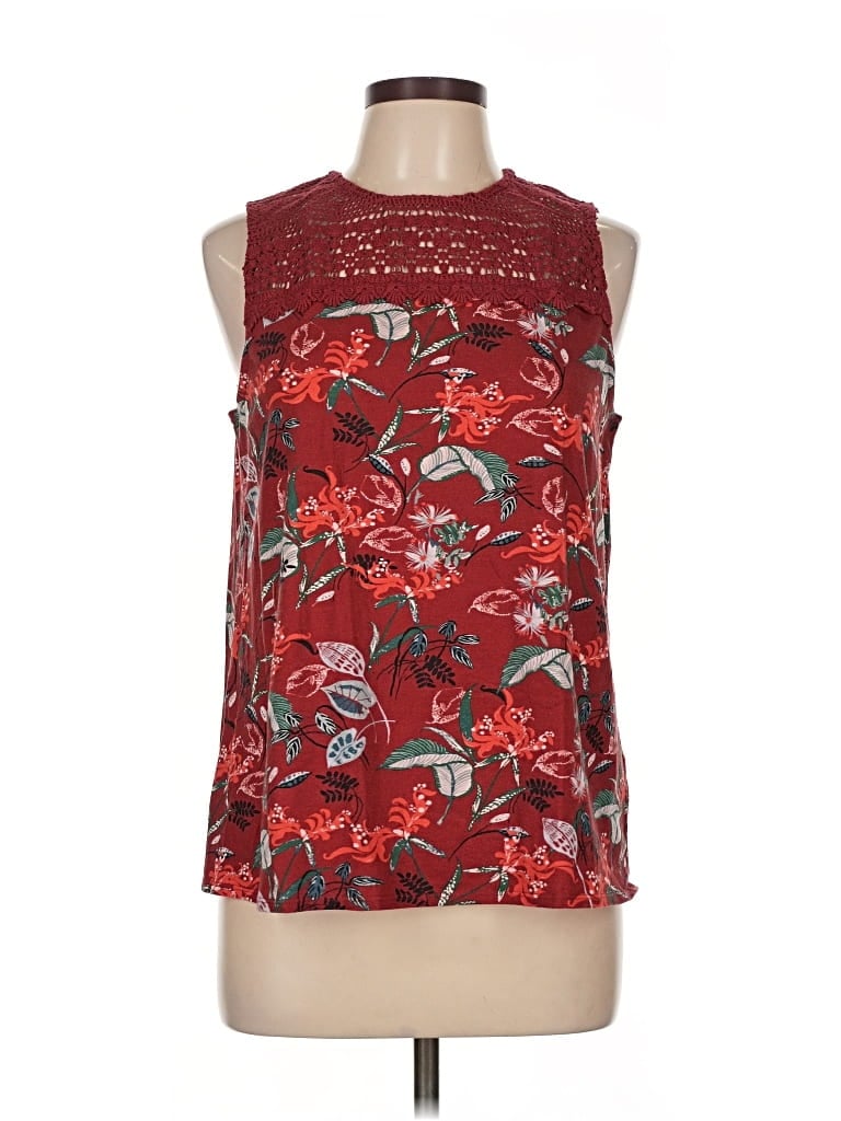 Pre-owned Garnet Hill Sleeveless Blouse In Burgundy