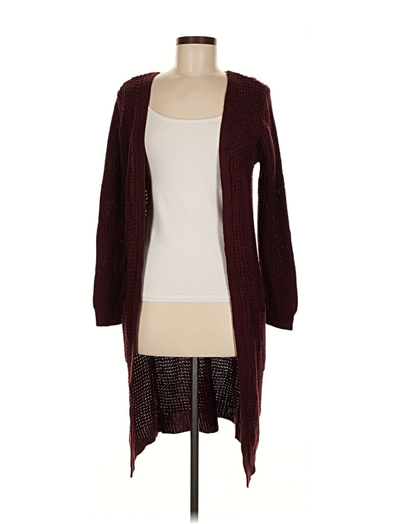 Pre-owned Ambiance Apparel Cardigan Sweater In Burgundy