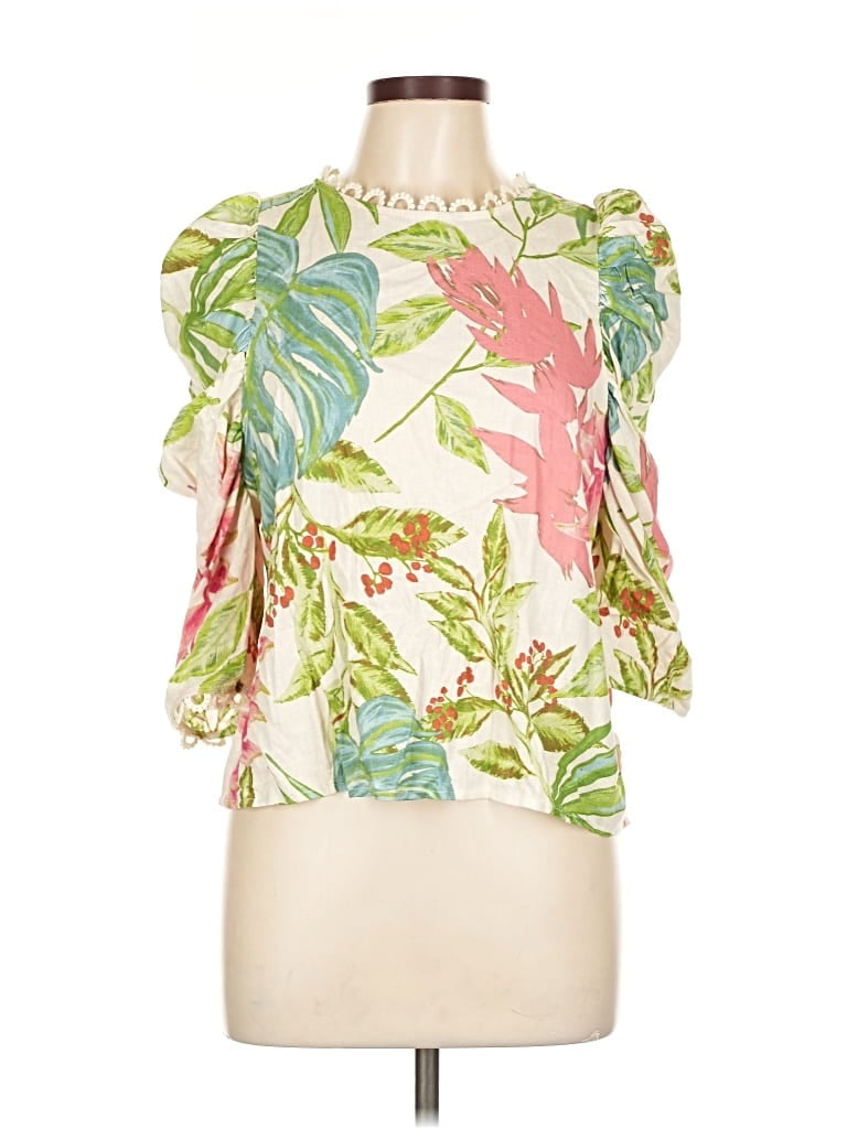 Pre-owned Nicole Miller 3/4 Sleeve Blouse In White