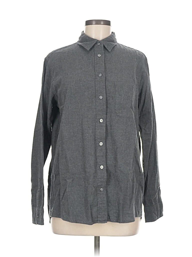 Pre-owned Uniqlo Long Sleeve Button Down Shirt In Gray