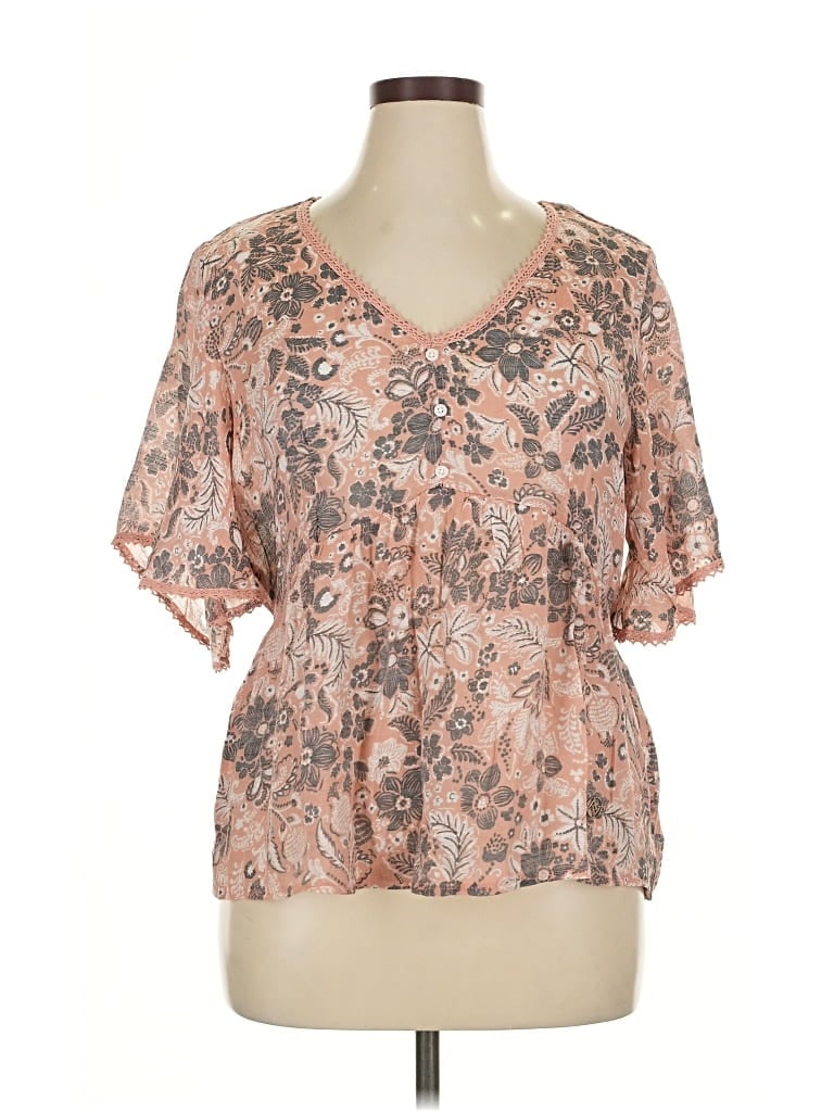 Pre-owned Adrienne Vittadini Short Sleeve Blouse In Pink