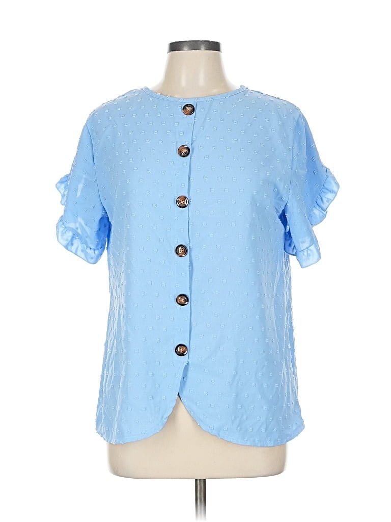 Pre-owned Unbranded Short Sleeve Blouse In Blue