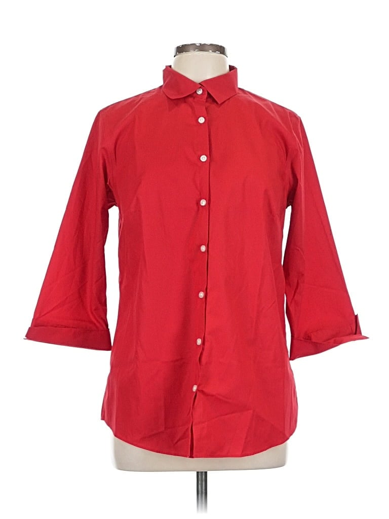 Pre-owned Lands' End 3/4 Sleeve Button Down Shirt In Red
