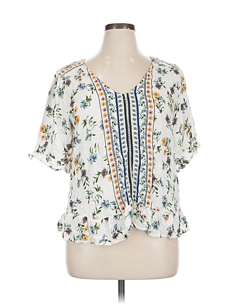 Pre-owned Lucky Brand Short Sleeve Blouse In White