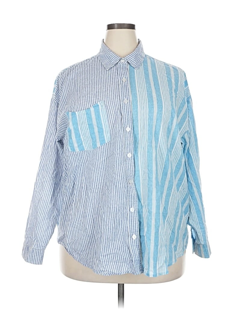 Pre-owned Wild Fable Long Sleeve Button Down Shirt In Blue