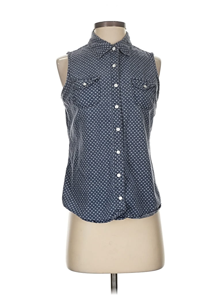 Pre-owned Polly & Esther Sleeveless Button Down Shirt In Blue