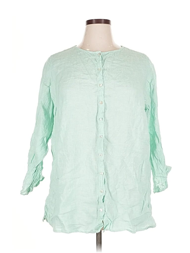 Pre-owned Tahari 3/4 Sleeve Button Down Shirt In Green