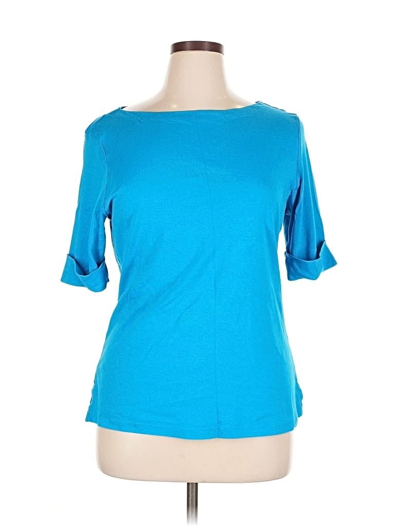 Pre-owned Karen Scott Short Sleeve Top Blue Boatneck Tops
