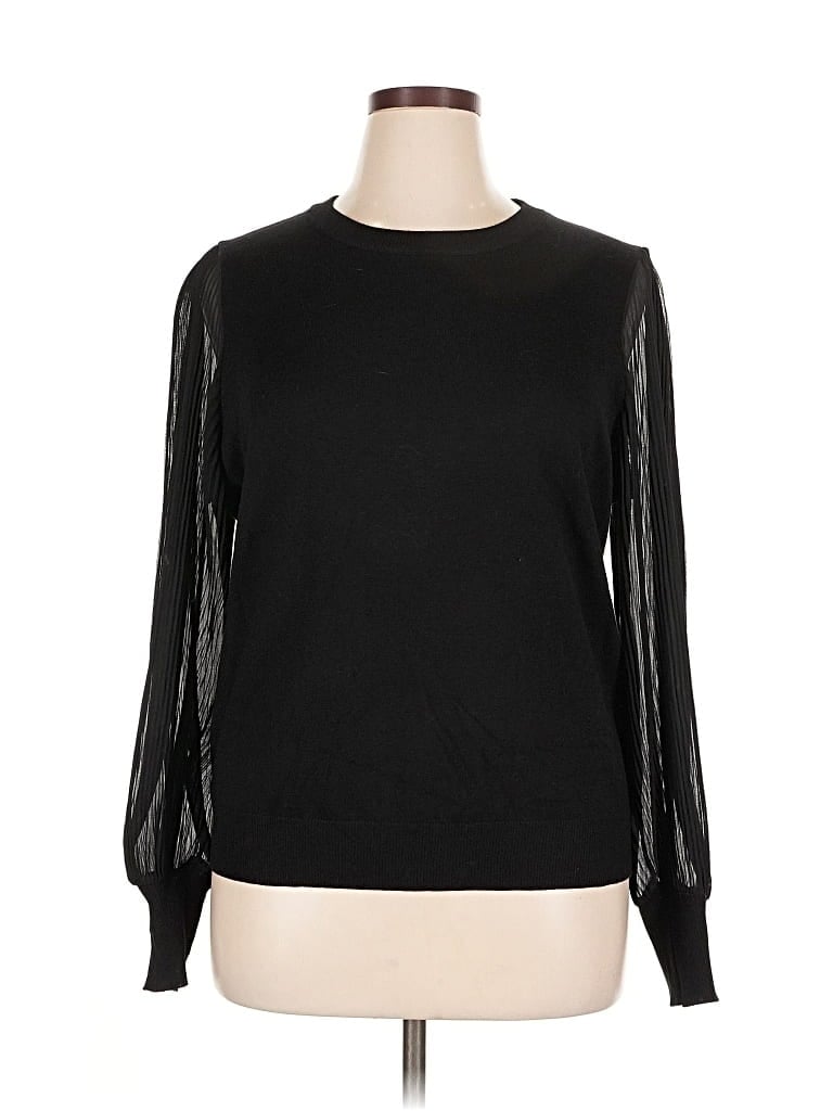 Pre-owned Zac & Rachel Long Sleeve Top Black Crew Neck Tops