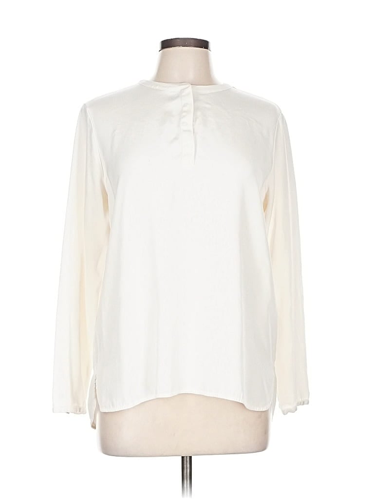 Pre-owned Club Monaco Long Sleeve Silk Top Ivory Mock Neckline Tops In White
