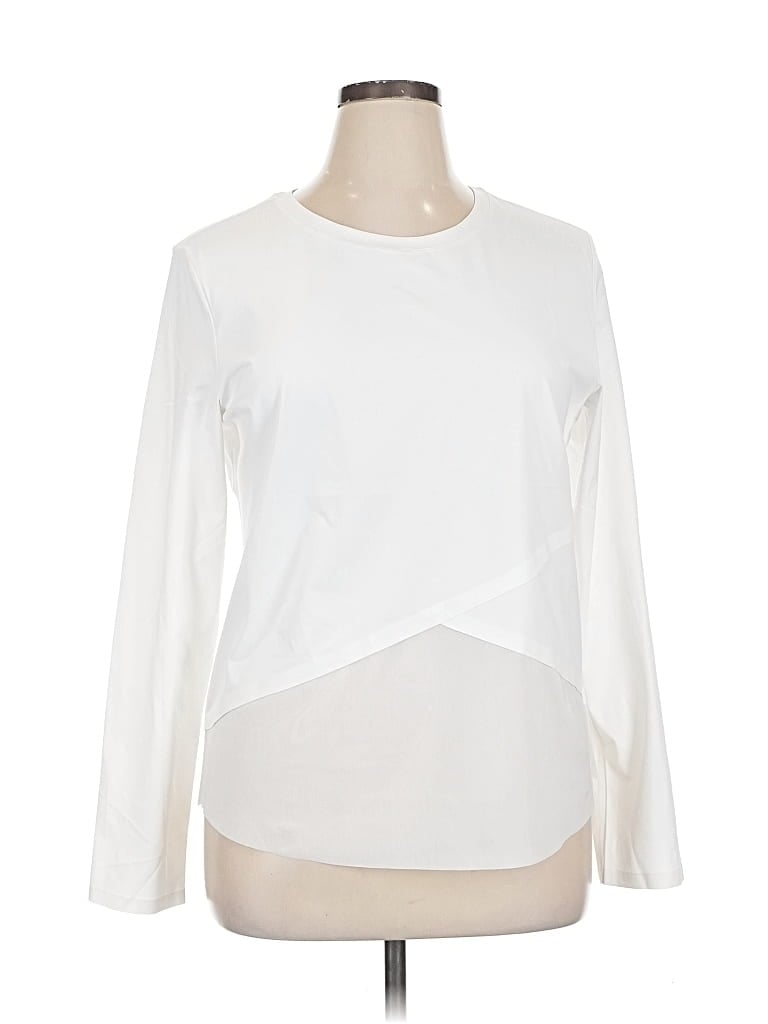 Pre-owned Zyia Active Long Sleeve Top White Crew Neck Tops