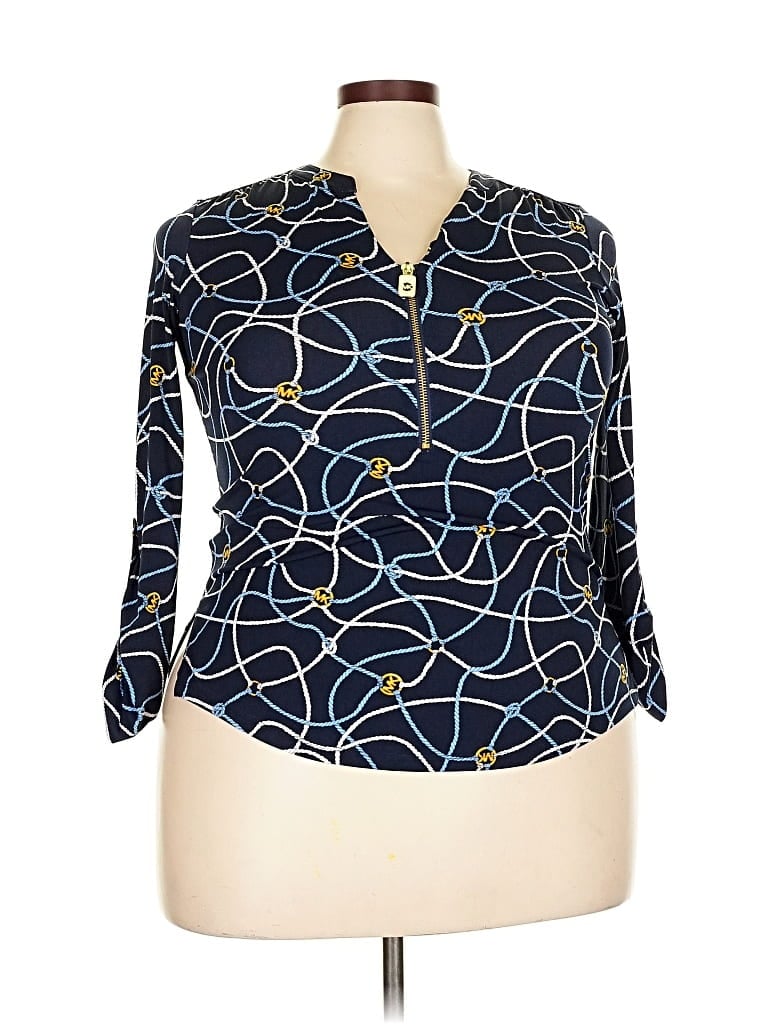 Pre-owned Unbranded 3/4 Sleeve Blouse In Blue