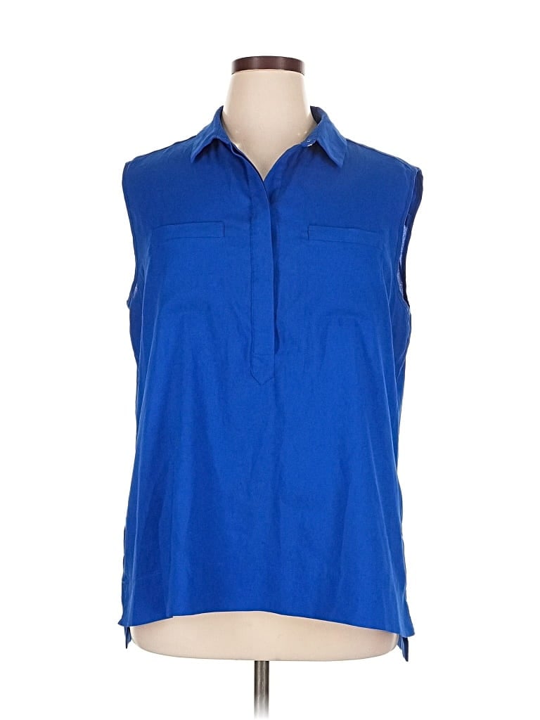 Pre-owned Ann Taylor Sleeveless Button Down Shirt In Blue