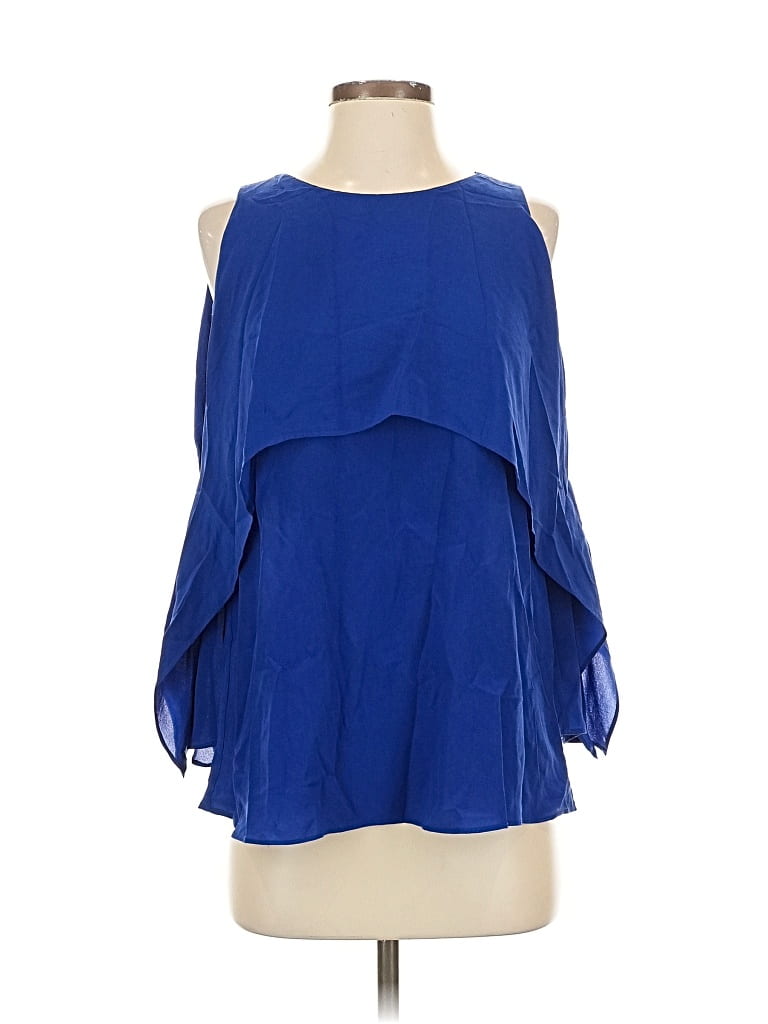 Pre-owned Bailey44 Sleeveless Silk Top Blue Solid Pattern Cold Shoulder Neckline Tops
