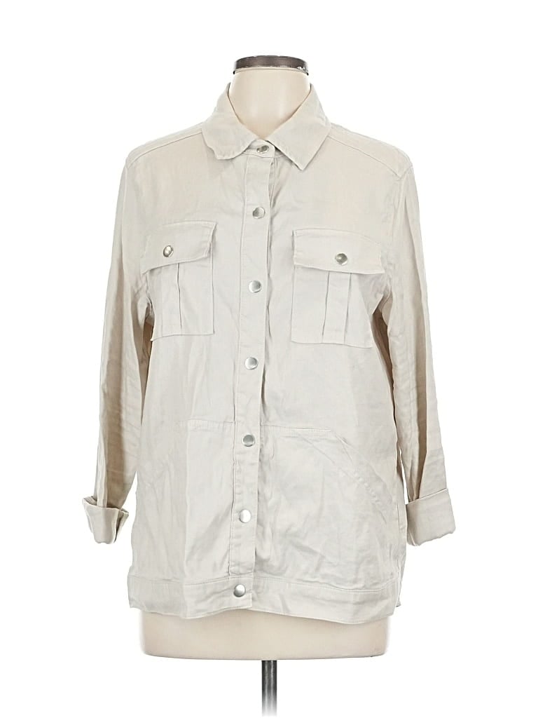 Pre-owned Level 99 3/4 Sleeve Button Down Shirt In White