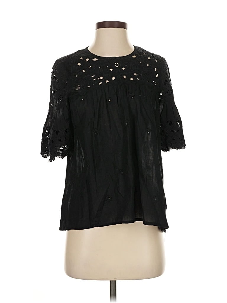 Pre-owned Maeve Short Sleeve Blouse In Black