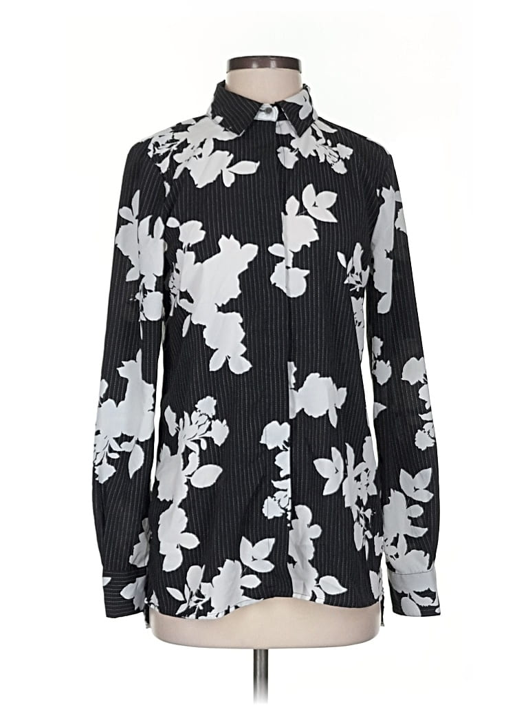 Pre-owned Ellen Tracy Long Sleeve Blouse In Silver